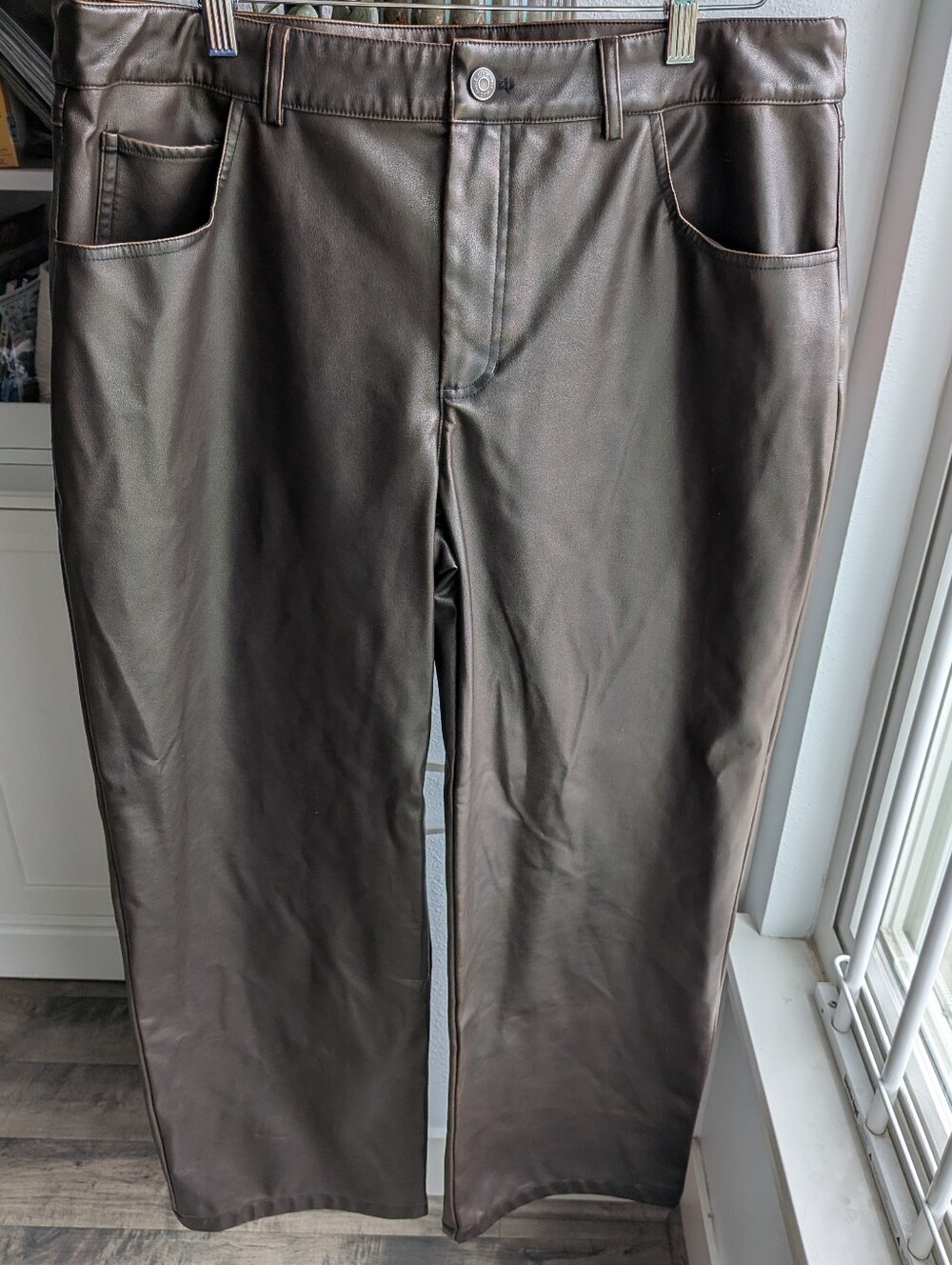 Wild Fable Faux Leather Straight Leg Pants 14 Distressed Espresso Brown High Ris